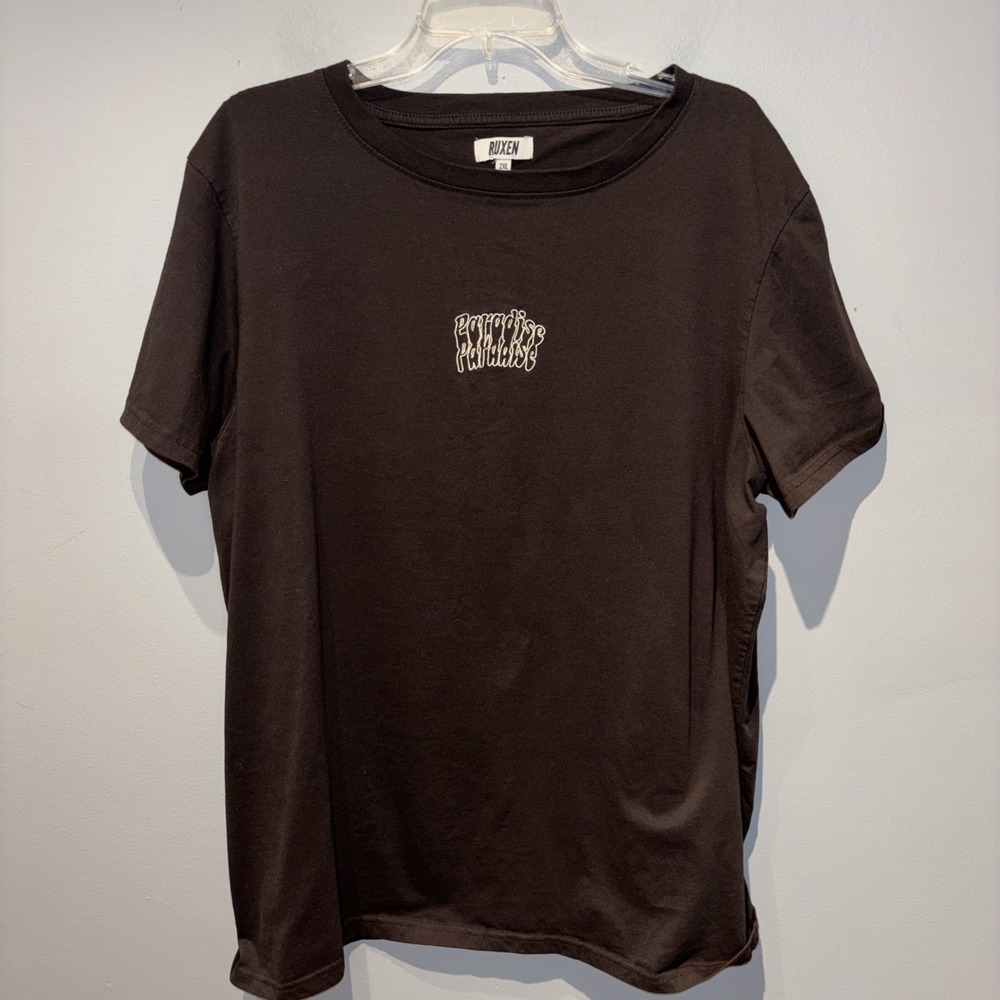 Ruxen Brown Short Sleeve T-Shirt Embroidered Paradise Logo Men's Size 2XL